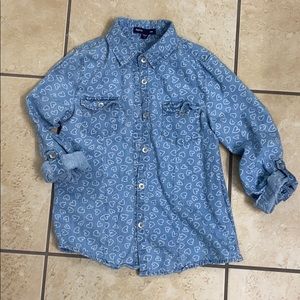 Gap Kids hearts and denim button down shirt